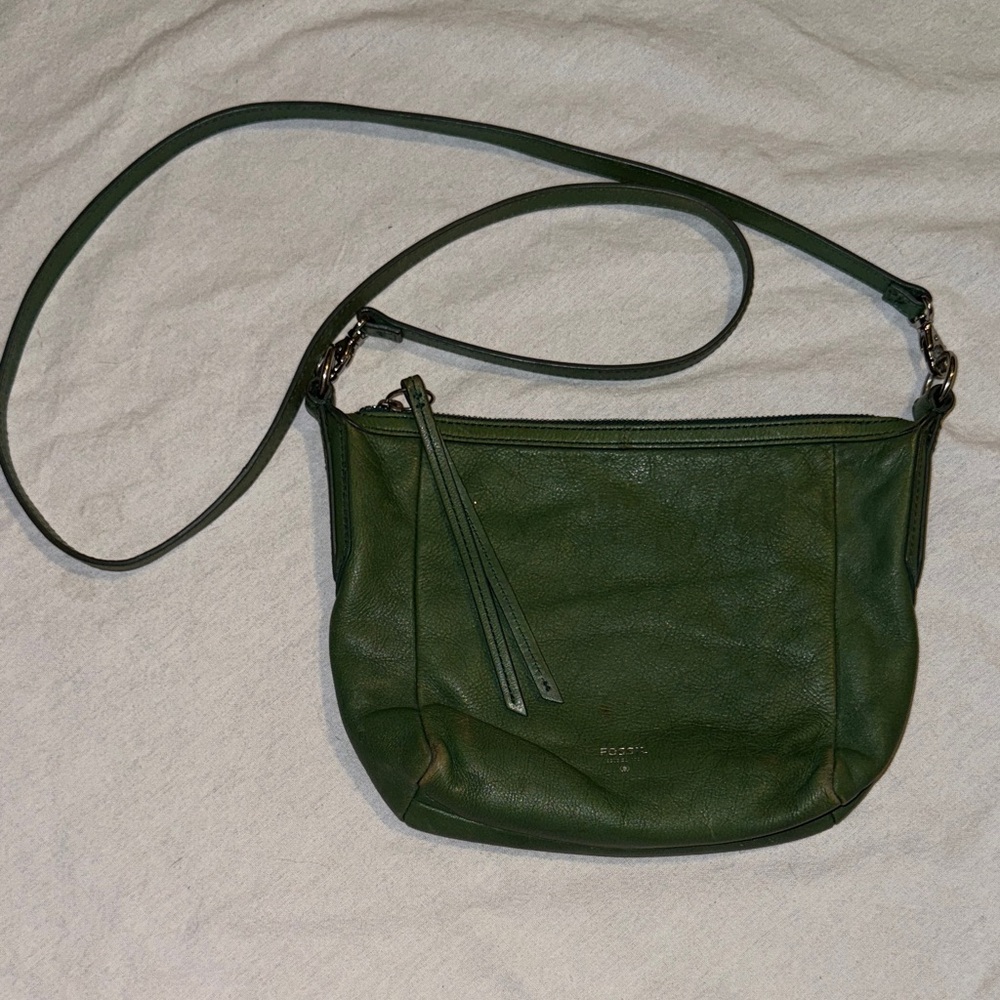Fossil Green Leather Crossbody Bag